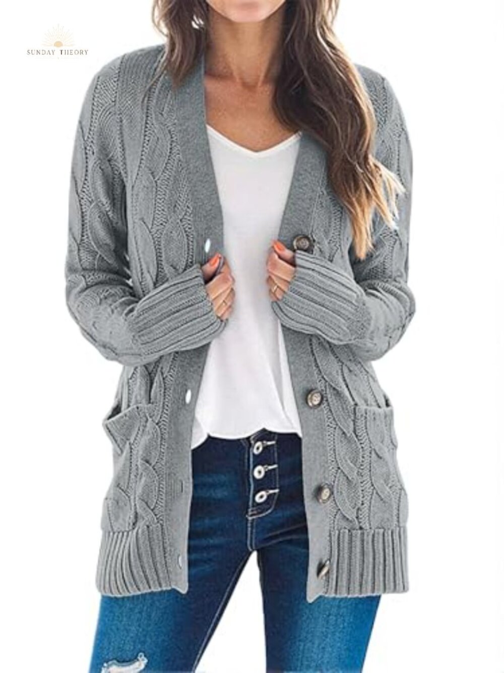 MEROKEETY Women's Cable Knit Button Down Cardigan Sweater Long Sleeve